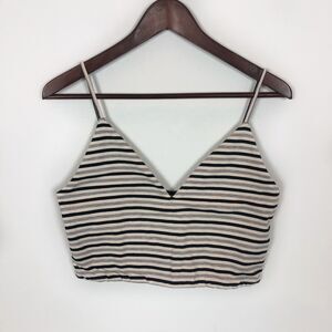NWT BB Dakota V-Neck Ivory Striped Black QT Crop Tank Top Women's Size Medium
